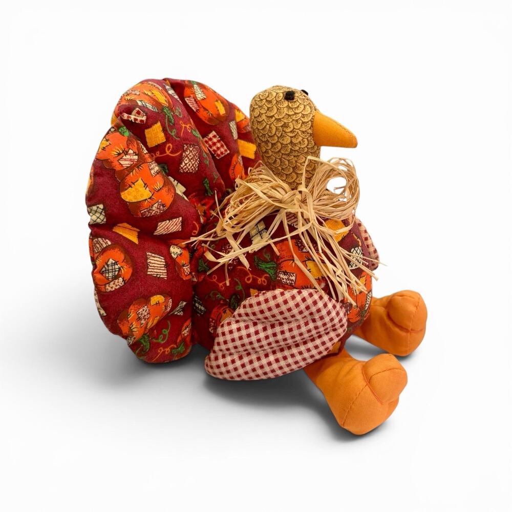 Vintage Patchwork Fall Harvest Turkey Shelf Sitter Thanksgiving Decor Quilted
